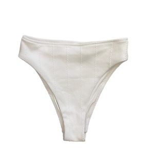 AERIE WHITE RIBBED HIGH RISE HIGH LEG CUT WHITE SWIM BOTTOMS SIZE SMALL